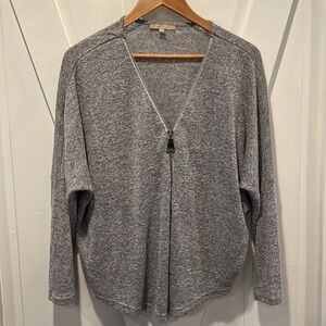 Joan Vass Studio Grey Lightweight Half Zip Oversize Sweater Size Small